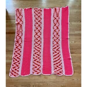 Handmade crochet blanket afghan pink multi